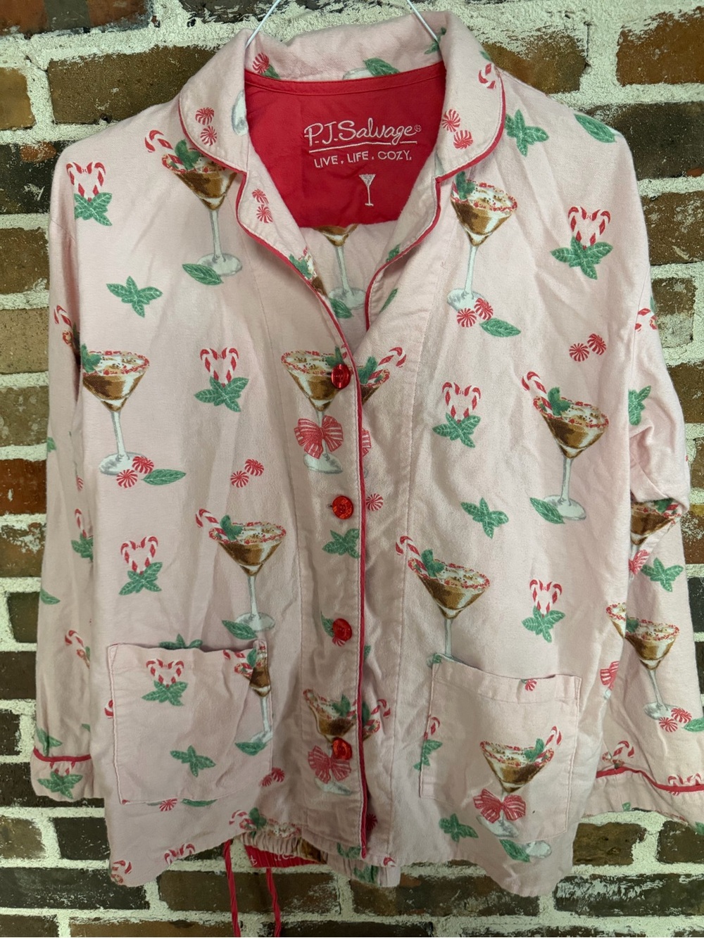 P.J. Salvage Light Pink Holiday Cocktail-Print Pajama Jacket